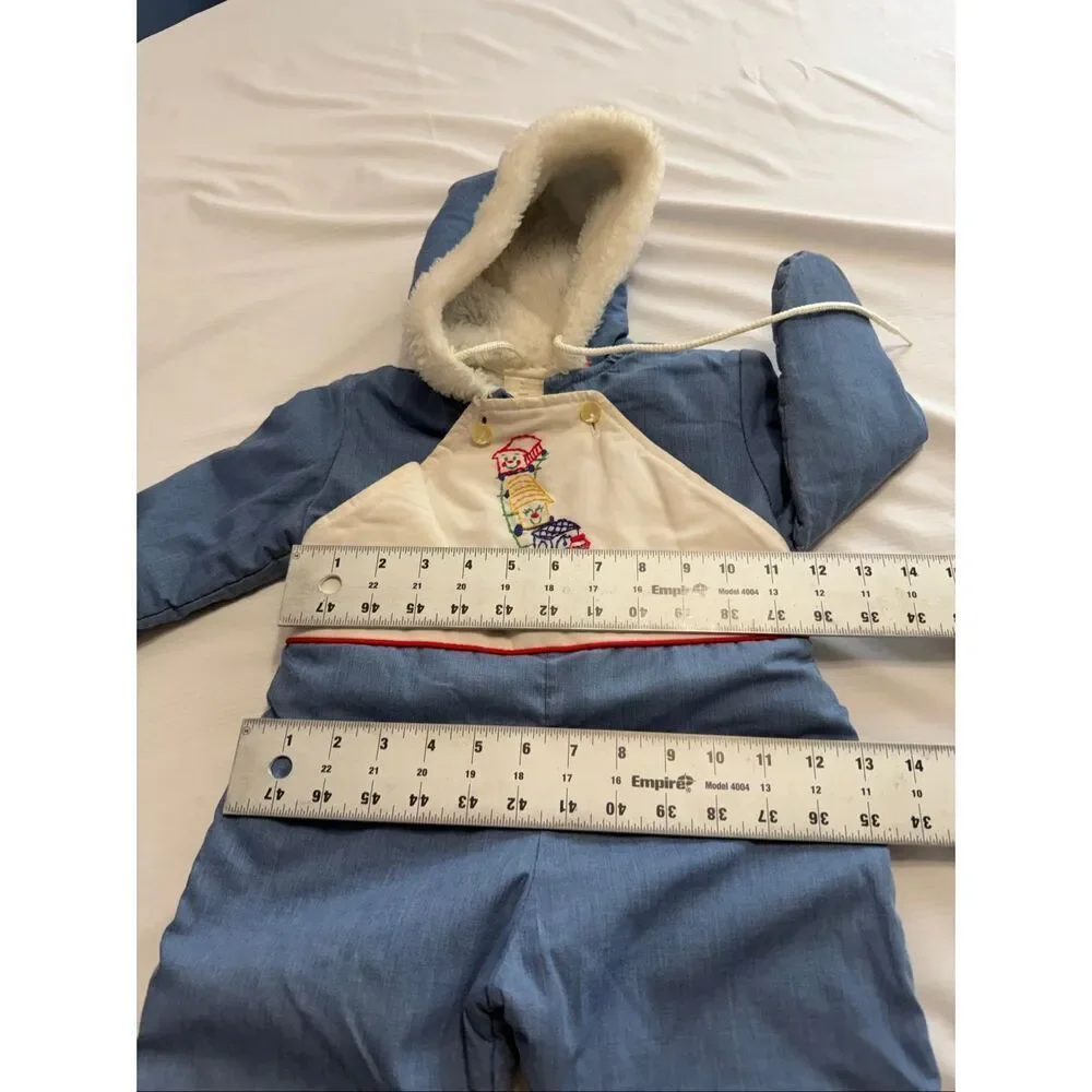 Quiltex Vintage Kids Train Embroidered Snowsuit Size 12 Months